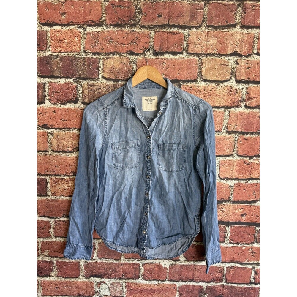 Abercrombie & Fitch Womens Blue Denim Button Up Long Sleeve Shirt Size Small